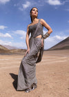 Grey Ready Pleated Saree With Embroidered Scoop Neckline Blouse