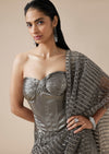 Grey Ruched Ready Pleated Saree