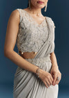 Grey Ready Pleated Saree With Cutdana And Sequins Work