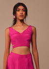 Hot Pink Readymade Saree With Embroidered Belt