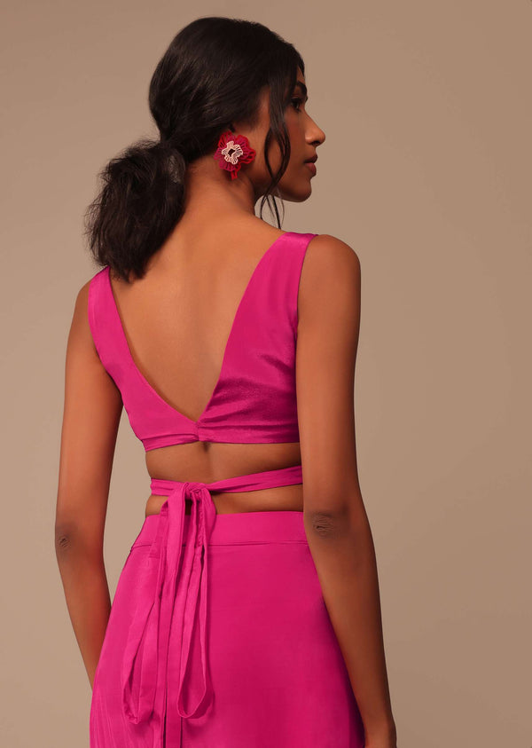 Hot Pink Readymade Saree With Embroidered Belt