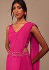 Hot Pink Readymade Saree With Embroidered Belt