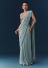 Ice Blue Pre Pleated Saree with Sequin Embellished Blouse