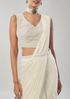 Ivory Ready Pleated Saree With Belt