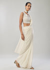Ivory Ready Pleated Saree With Belt
