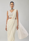 Ivory Ready Pleated Saree With Belt