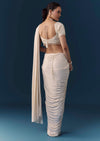 Ivory Ready Pre Pleated Saree with Moti Work Blouse
