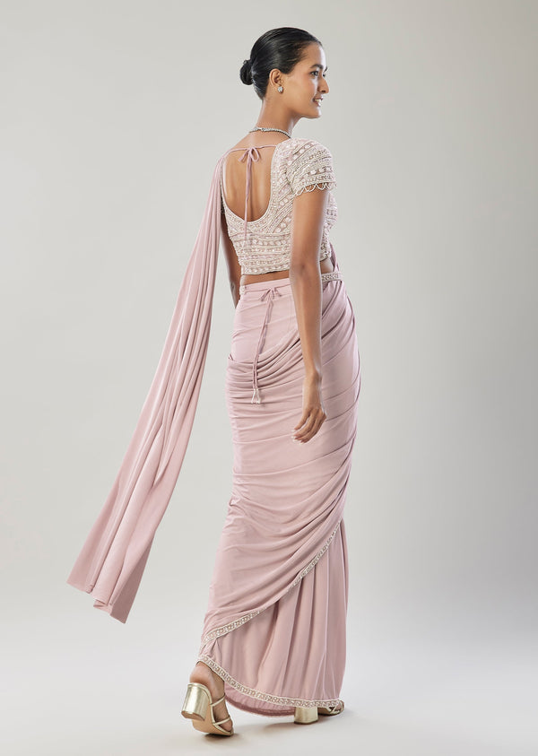 Lavender Ready Pleated Saree With Belt