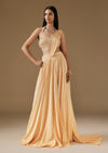 Light Yellow Ready Pleated Saree With Halter Blouse