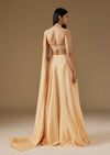 Light Yellow Ready Pleated Saree With Halter Blouse