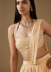 Light Yellow Ready Pleated Saree With Halter Blouse