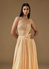 Light Yellow Ready Pleated Saree With Halter Blouse