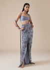 Lilac Crystal Pallu Ready Pleated Saree With Front Slit