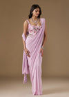 Lilac Ready Pleated Crepe Saree With Embellished Blouse