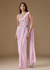 Lilac Ready Pleated Crepe Saree With Embellished Blouse
