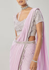 Lilac Ready Pleated Saree With Belt