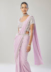 Lilac Ready Pleated Saree With Belt