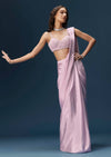 Lilac Ready Pleated Saree With Embellished Blouse And Belt