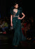 Bottle Green Readymade Saree With A Colorful Hand Embroidered Blouse With Fancy Layered Frill Sleeves