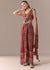 Maroon Ajrakh Pre Draped Saree Set With Mirror Work Blouse