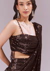 Maroon Ready Pleated Sequin Saree Set