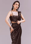 Maroon Ready Pleated Sequin Saree Set