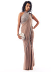 Mauve Pre Draped Saree Set With Embellished High Neck Blouse