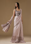 Mauve Ready Pleated Saree With Sequined Corset Blouse