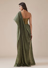 Metallic Green Ready Pleated Saree With Floral Corset Blouse