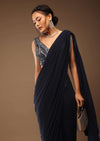 Mood Indigo Pre Drape Saree With A Crop Top In Sequins Embroidery Corset Neckline With A Tie-Up Tassel Dori At The Back