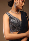 Mood Indigo Pre Drape Saree With A Crop Top In Sequins Embroidery Corset Neckline With A Tie-Up Tassel Dori At The Back