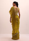 Mustard Yellow Georgette Pre Stitched Frill Saree With Embellished Blouse