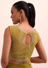 Mustard Yellow Georgette Pre Stitched Frill Saree With Embellished Blouse