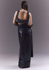 Navy Blue Imported Fabric Ready Pleated Saree With Heavy Embroidery