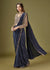 Navy Blue Printed Ready Pleated Saree With Embellished Blouse