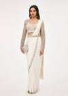 Off White Pre Draped Saree With Embellished Blouse