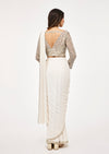 Off White Pre Draped Saree With Embellished Blouse