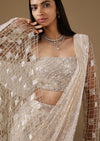 Off-White Ready Pleated Saree With Designer Embellished Blouse