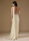 Off White Ready Pleated Saree With Embellished Blouse