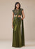 Olive Green Drape Saree With High Neck Blouse
