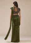 Olive Green Drape Saree With High Neck Blouse