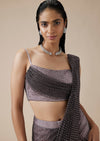 Onion Pink Ready Pleated Satin Saree With Cutdana Detail