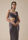 Onion Pink Ready Pleated Satin Saree With Cutdana Detail