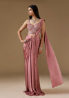 Onion Pink Satin Ready Pleated Saree With Embroidered Blouse