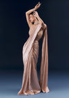Peach Fancy Ready Pleated Saree With Embroidery