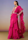 Pink Pre Draped Saree Set With Belt