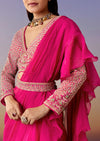 Pink Pre Draped Saree Set With Belt