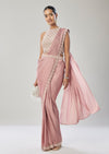 Pink Ready Pleated Saree With Belt