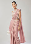 Pink Ready Pleated Saree With Belt