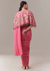 Pink Ready Pleated Saree With Cape Blouse And Resham And Sequins Work